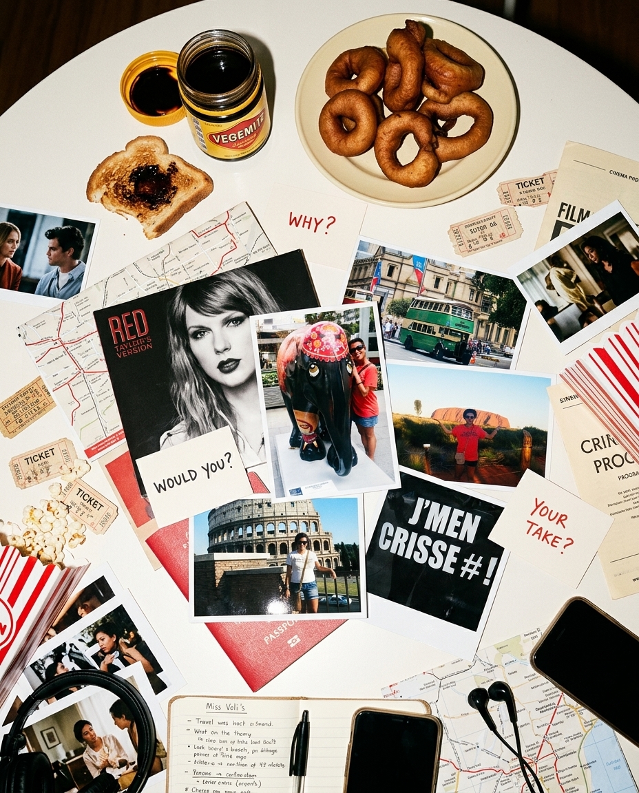 Souvenirs de voyage et de pop culture : Taylor Swift, cinéma, tickets, cartes postales
