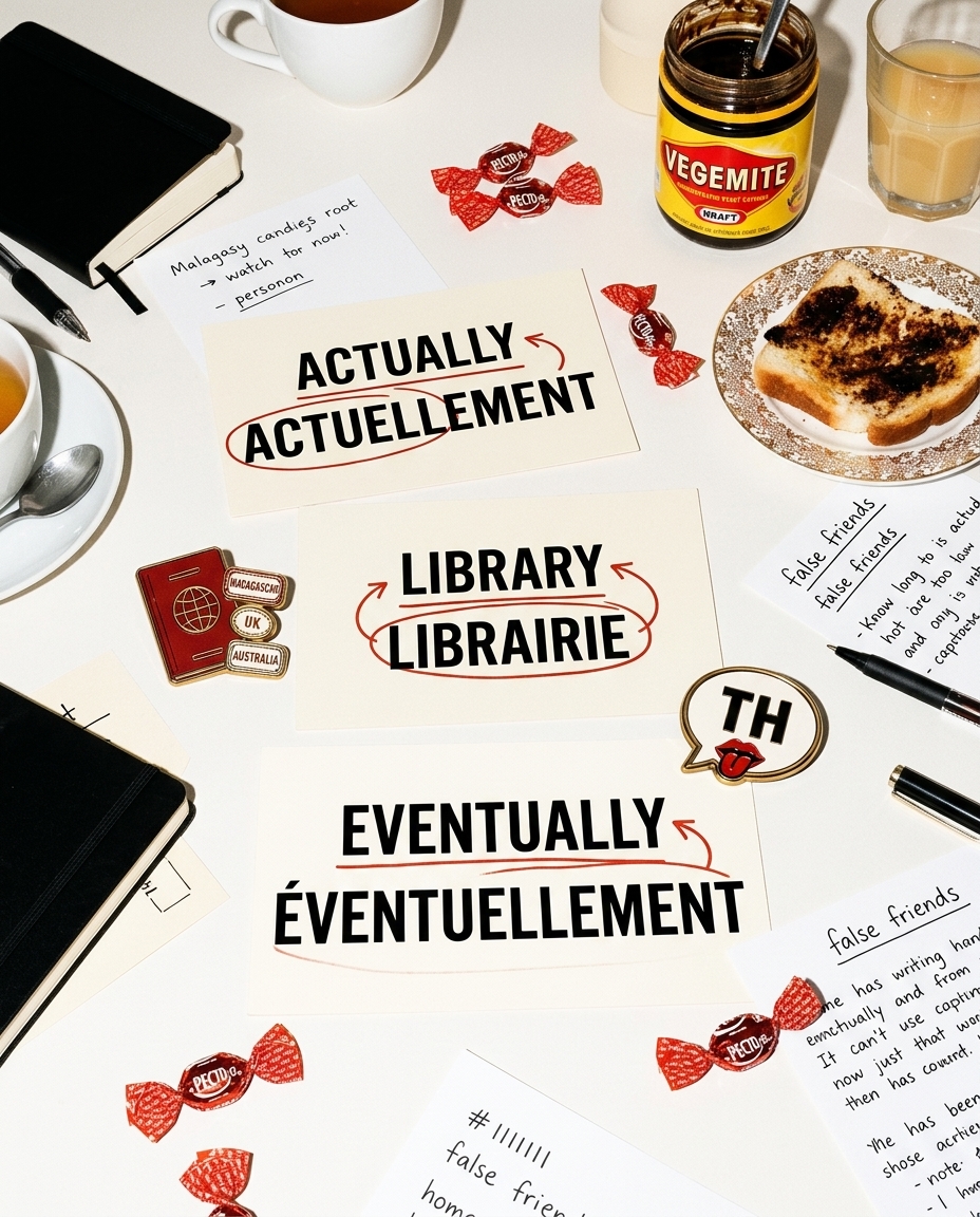 Cartes de faux amis anglais-français et objets du quotidien